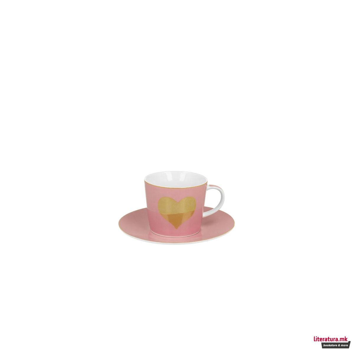 Шолја со тацна Pink - Big Heart, 250 ml 