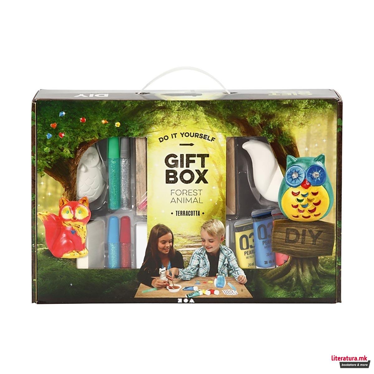 Сет материјали за декорација во кутија, Creative Giftbox, Forest Animals - terracotta 