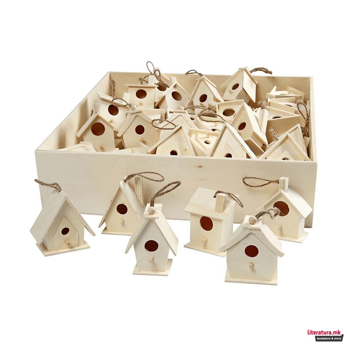 Дрвен украс - Куќичка, Bird House, 6 дизајни 