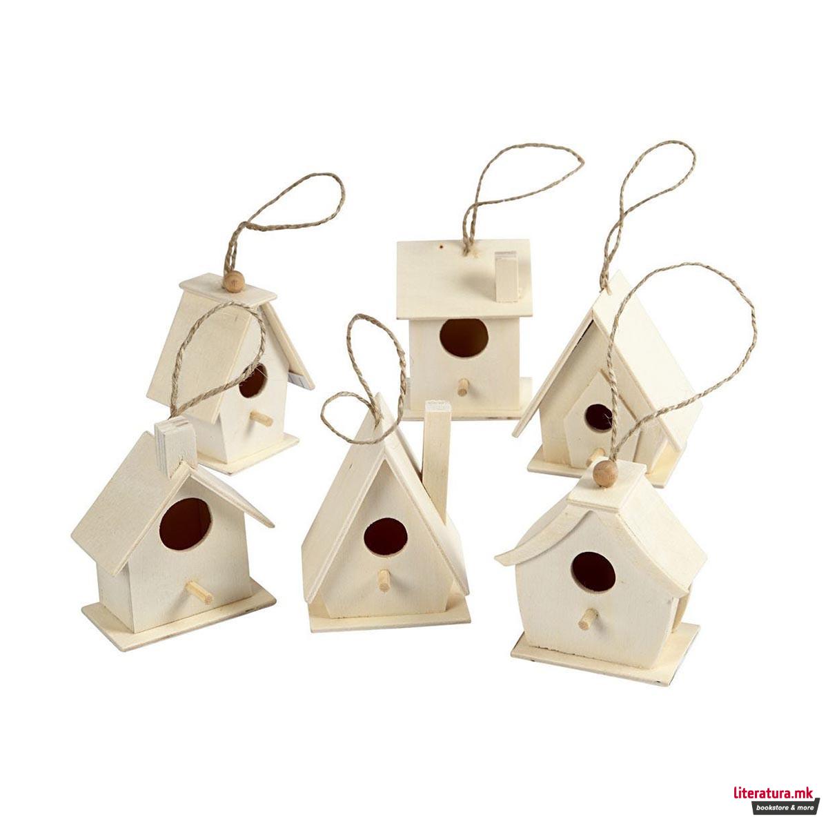 Дрвен украс - Куќичка, Bird House, 6 дизајни 