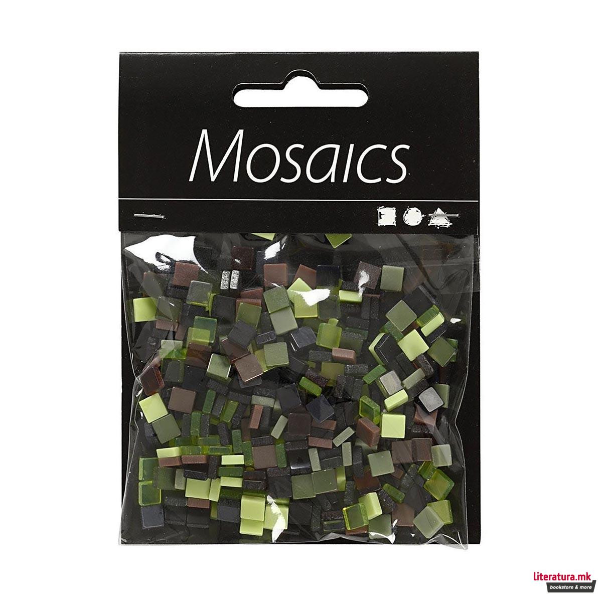 Плочки за мозаик - зелени, Мини Mosaic, green glitter, 25g, 5 x 5 мм 