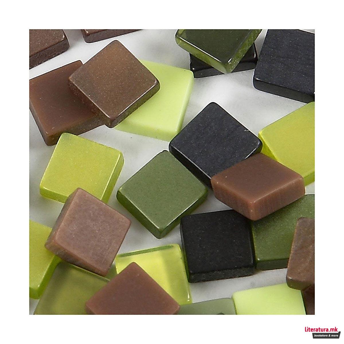 Плочки за мозаик - зелени, Мини Mosaic, green glitter, 25g, 5 x 5 мм 