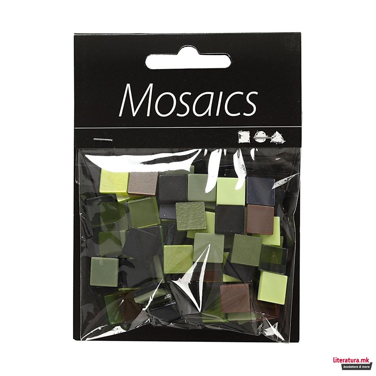 Плочки за мозаик - зелени, Мини Mosaic, green glitter, 25g, 10 x 10 мм