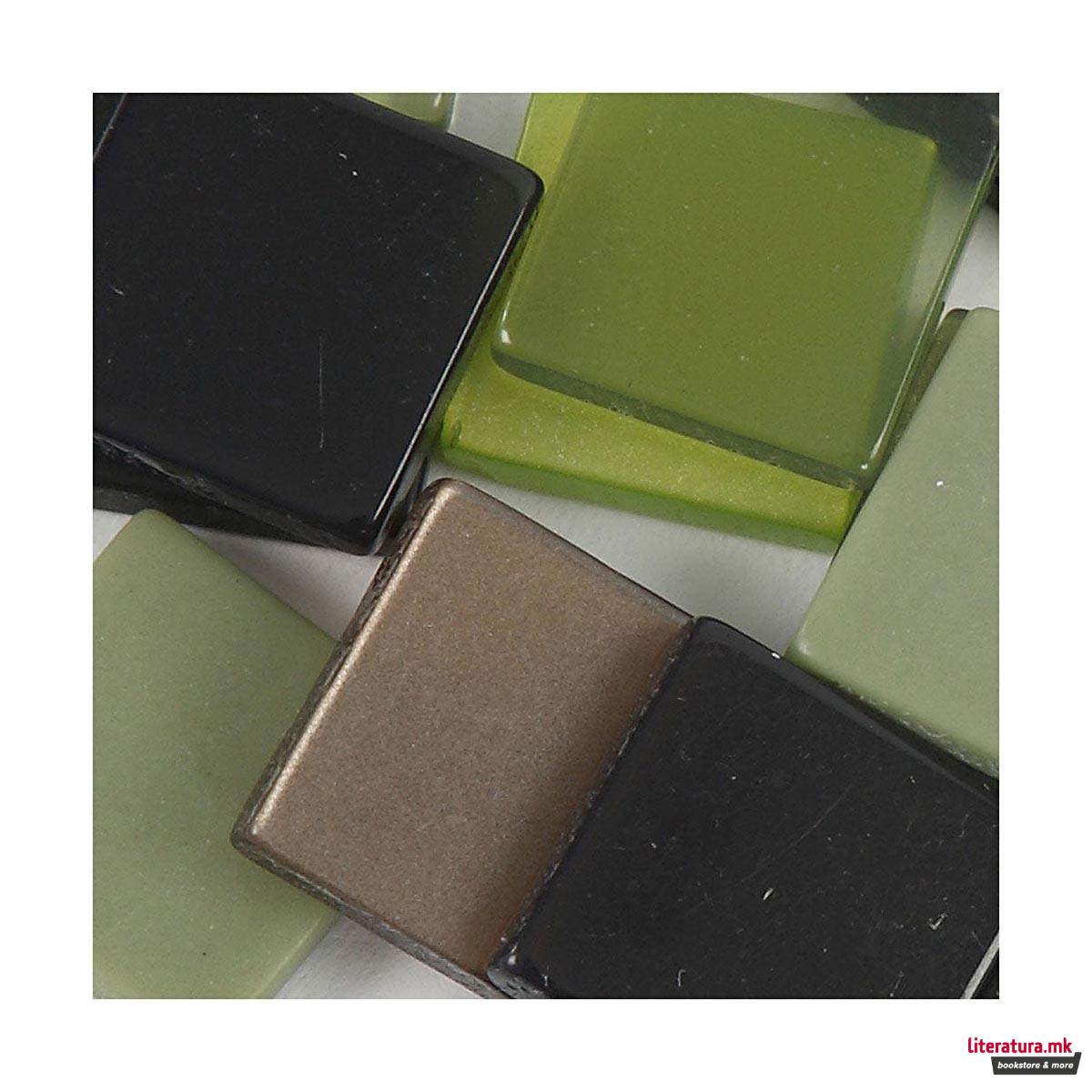 Плочки за мозаик - зелени, Мини Mosaic, green glitter, 25g, 10 x 10 мм