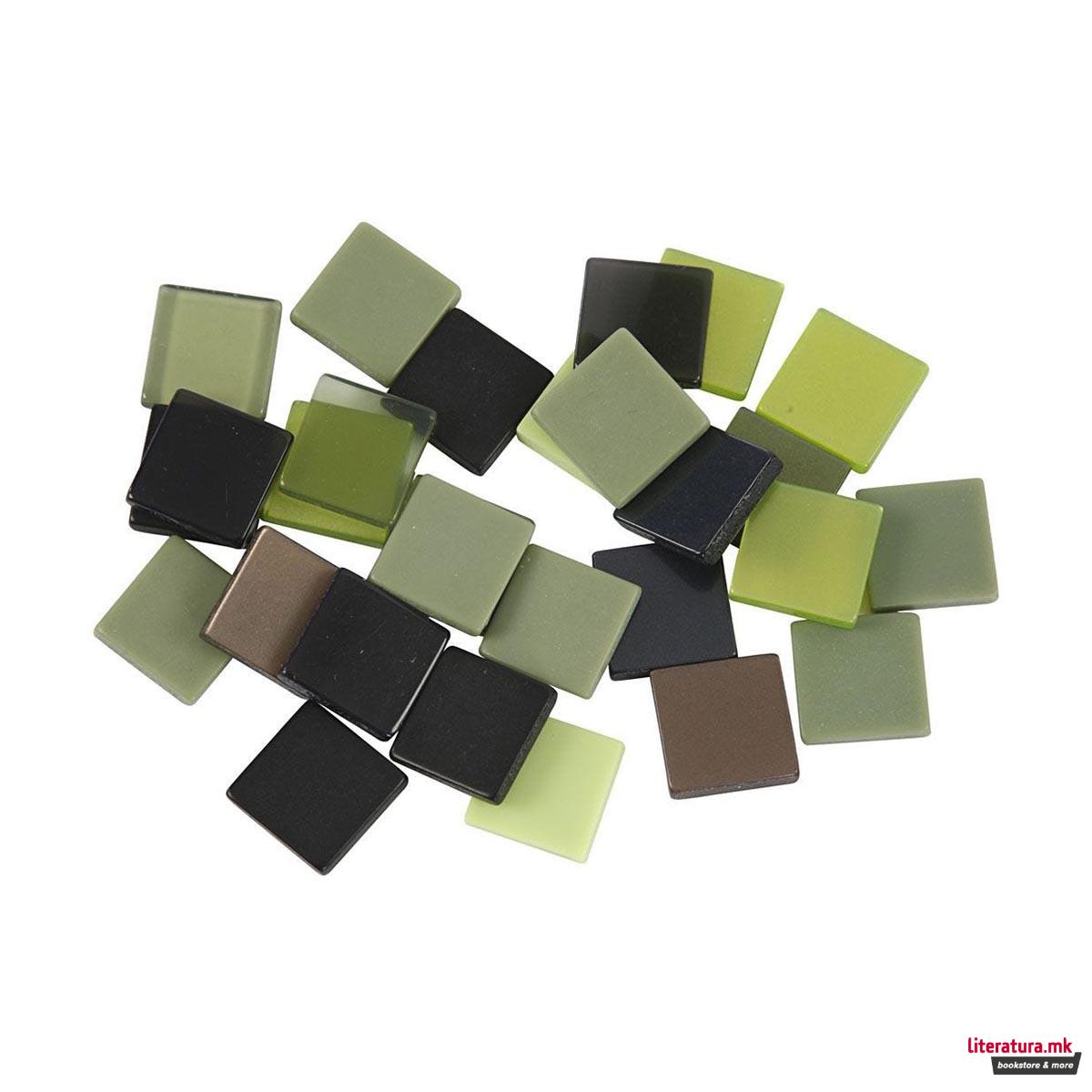 Плочки за мозаик - зелени, Мини Mosaic, green glitter, 25g, 10 x 10 мм