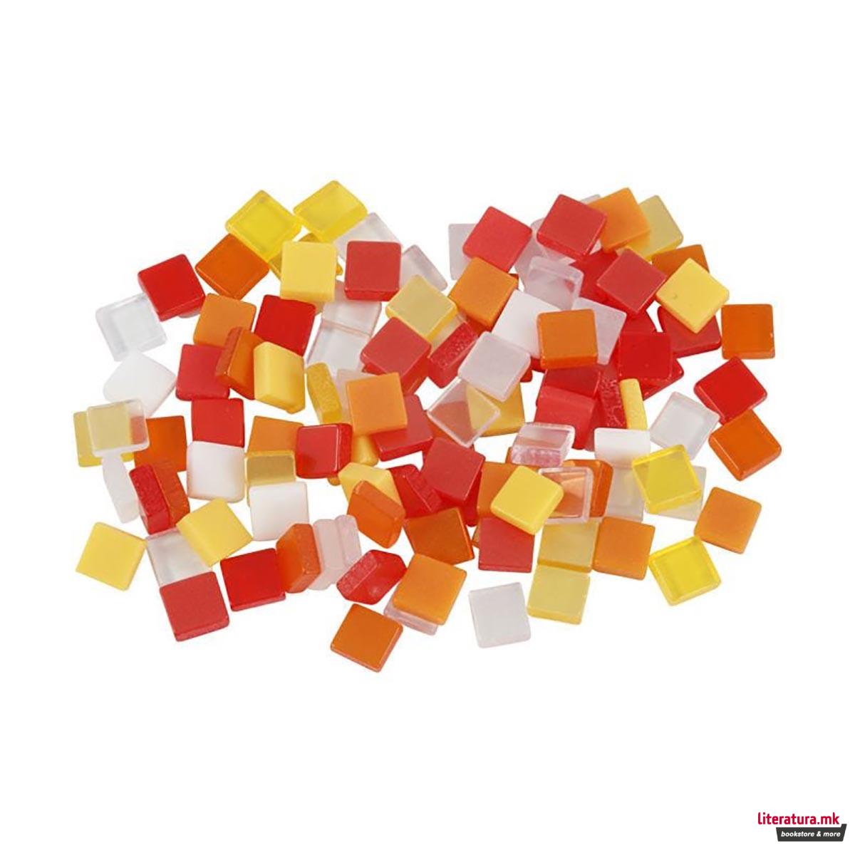 Плочки за мозаик - црвени/жолти, Мини Mosaic, red/orange harmony, 25g, 10 x 10 мм 