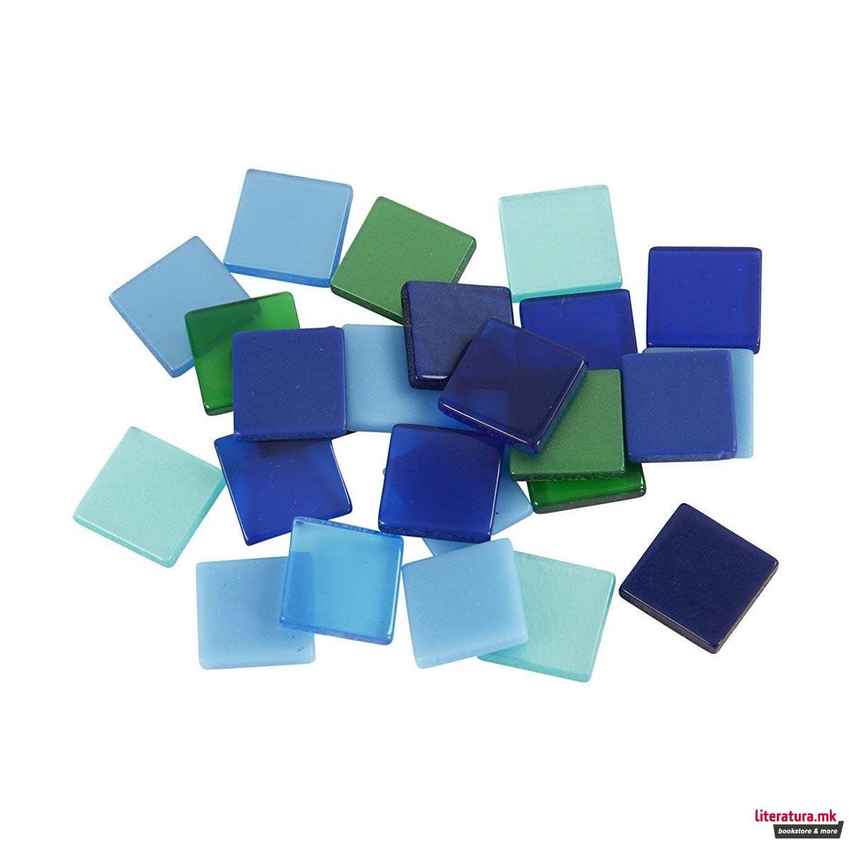 Плочки за мозаик - сини/зелени, Мини Mosaic, blue/green harmony, 25g, 10 x 10 мм 