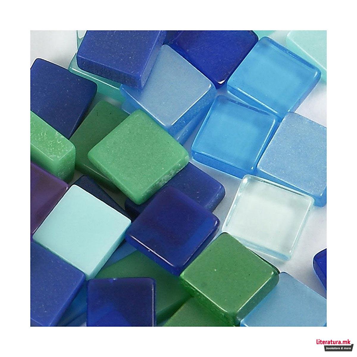 Плочки за мозаик - сини/зелени, Мини Mosaic, blue/green harmony, 25g, 5 x 5 мм 