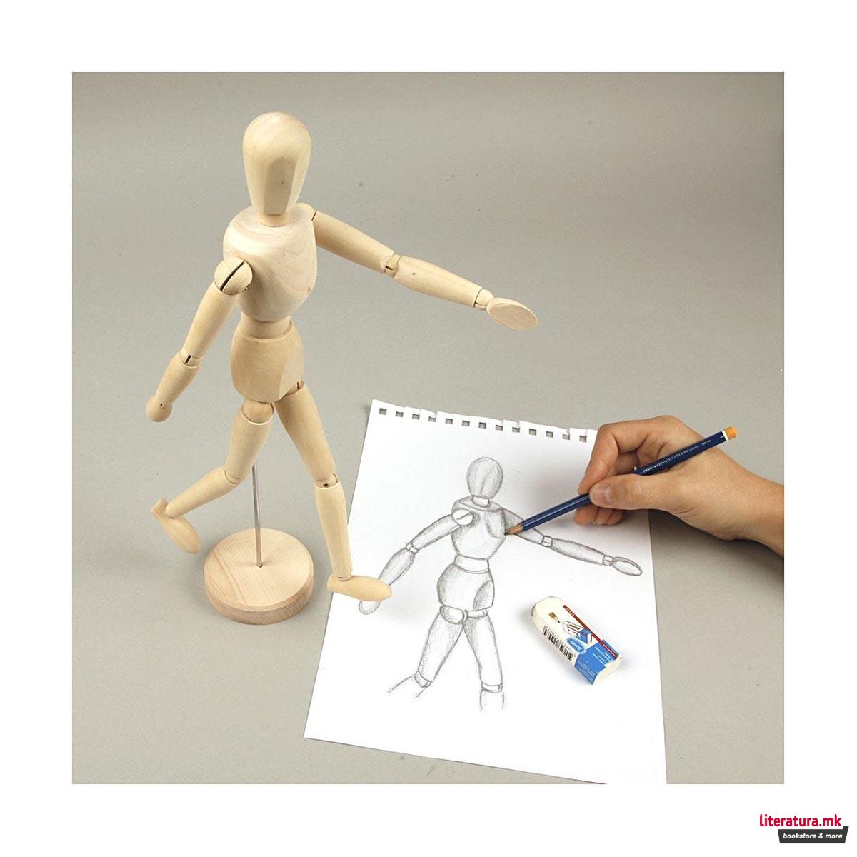 Дрвен човек-модел за цртање, Mannequin, 30 цм 