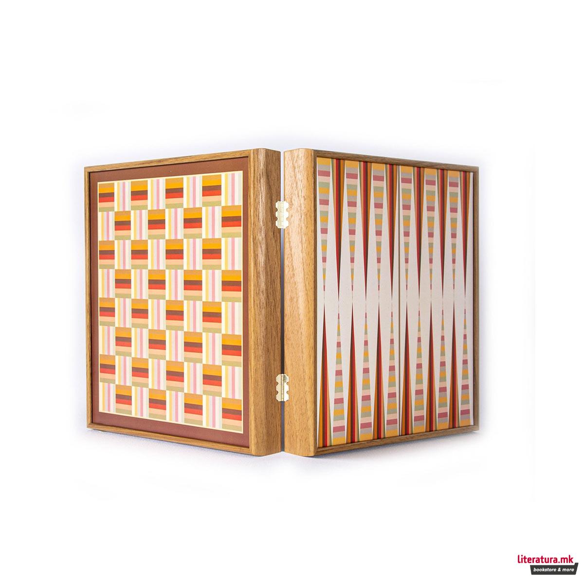 Сет игри 4 во 1, Rainbow - Chess, Backgammon, Ludo & Snakes, портокалов 