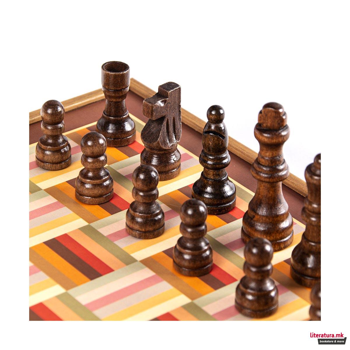 Сет игри 4 во 1, Rainbow - Chess, Backgammon, Ludo & Snakes, портокалов 