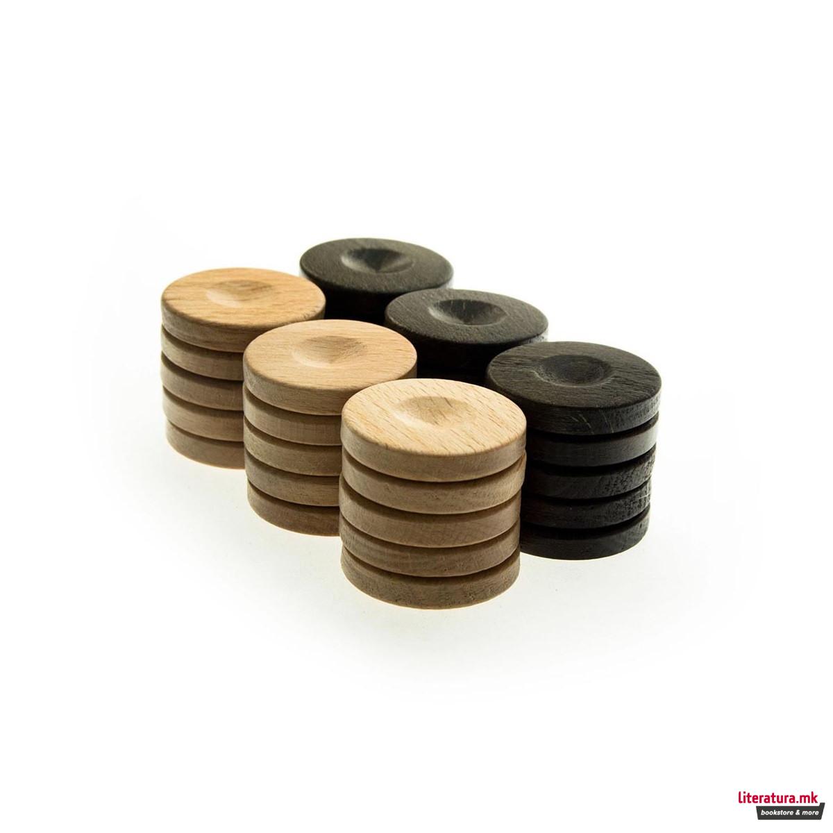 Пулови за табла - дрвени, Handcrafted Premium, 26mm, кафеави и црни 