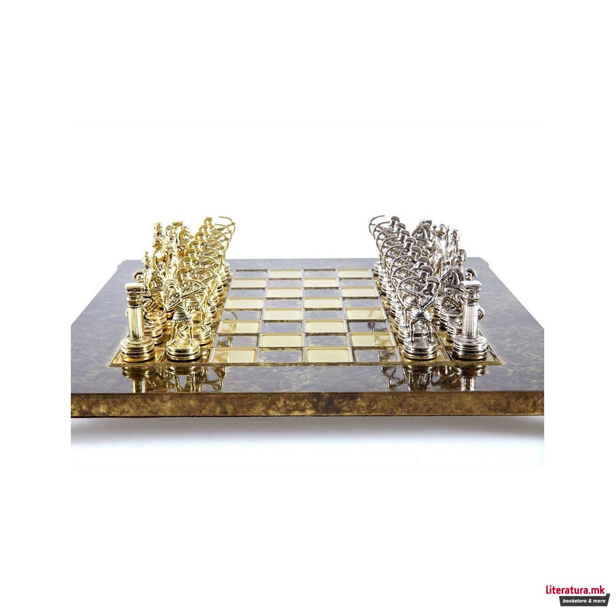 Сет за шах, Handcrafted Luxury Archers Set, кафеав со златни/сребрени фигури 