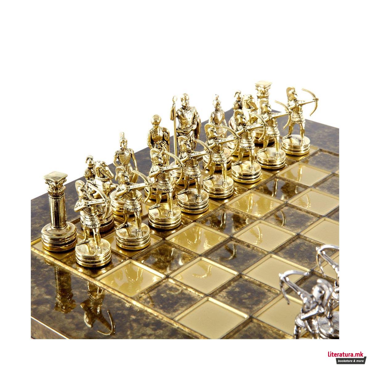 Сет за шах, Handcrafted Luxury Archers Set, кафеав со златни/сребрени фигури 