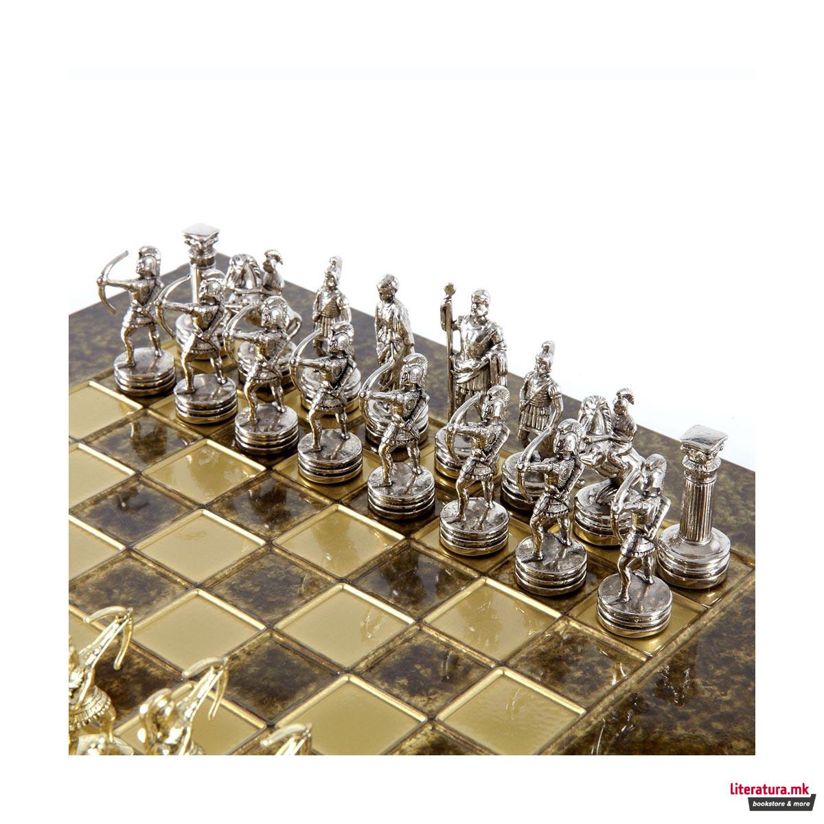 Сет за шах, Handcrafted Luxury Archers Set, кафеав со златни/сребрени фигури 