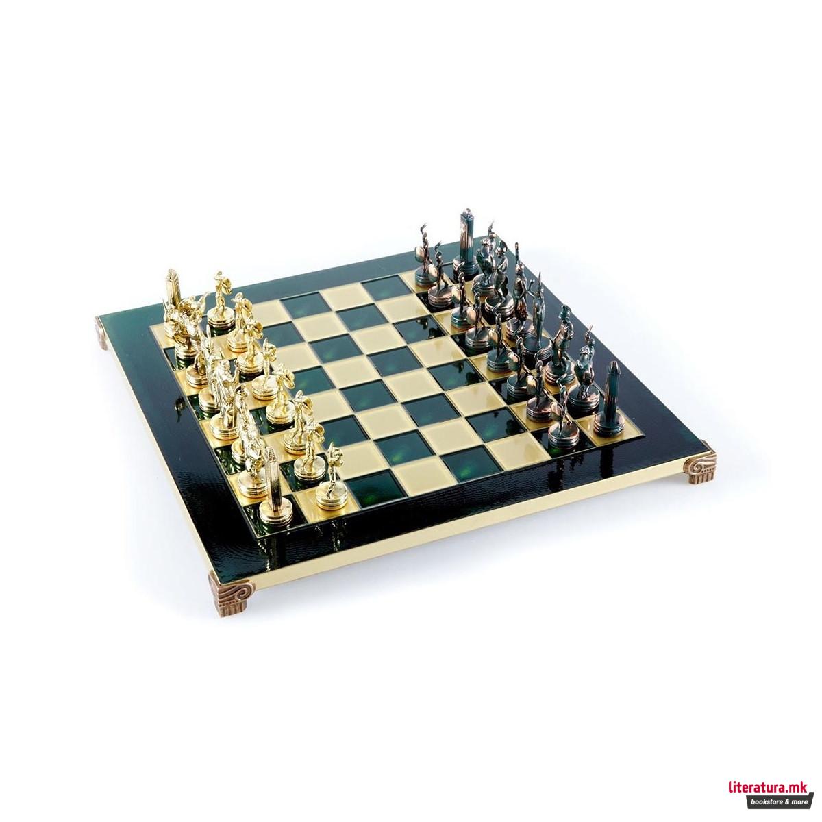 Сет за шах, Handcrafted Greek Mythology, голем, зелен со зелени/златни фигури 