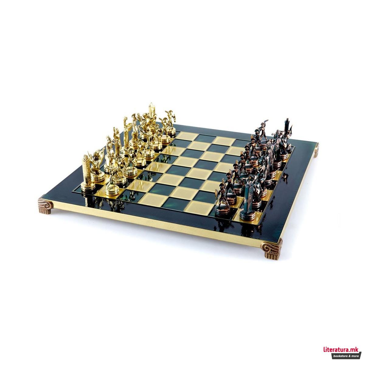 Сет за шах, Handcrafted Greek Mythology, голем, зелен со зелени/златни фигури 