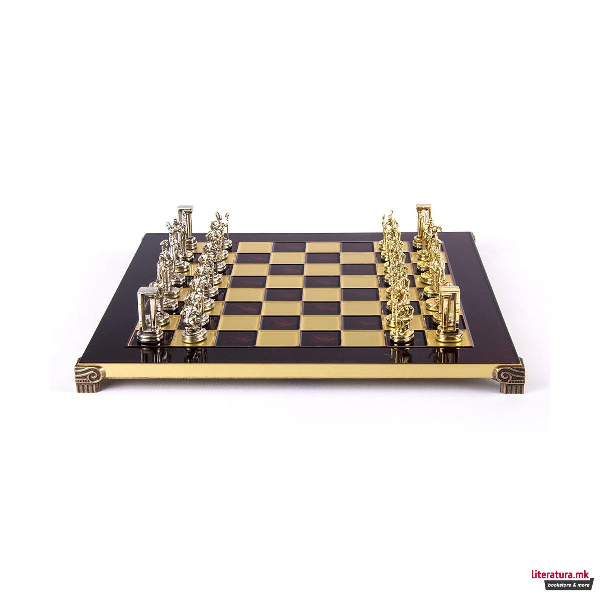 Сет за шах, Handcrafted Minoan Warrior, голем, црвен со златни/сребрени фигури 