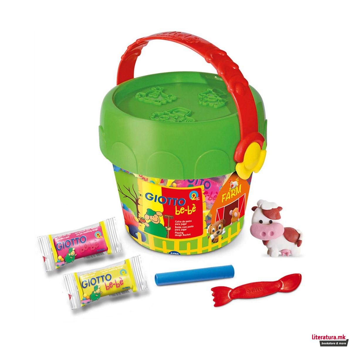 Тесто за моделирање + алатки за најмали, Giotto be-bè, Bucket - Farm 
