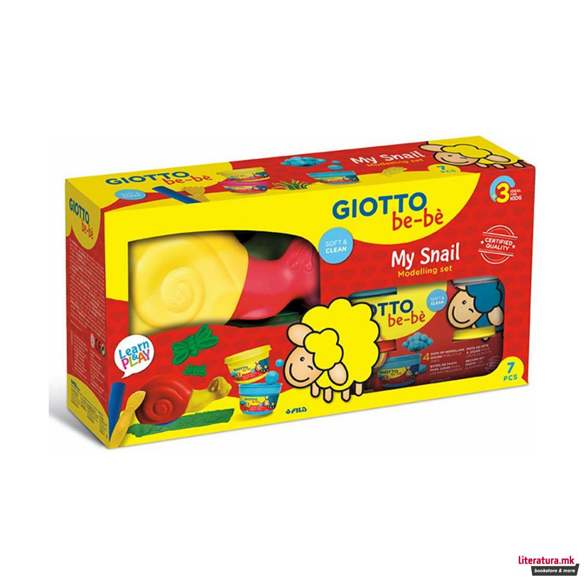 Тесто за моделирање + алатки за најмали, Giotto be-bè, My Snail, 7 парчиња 