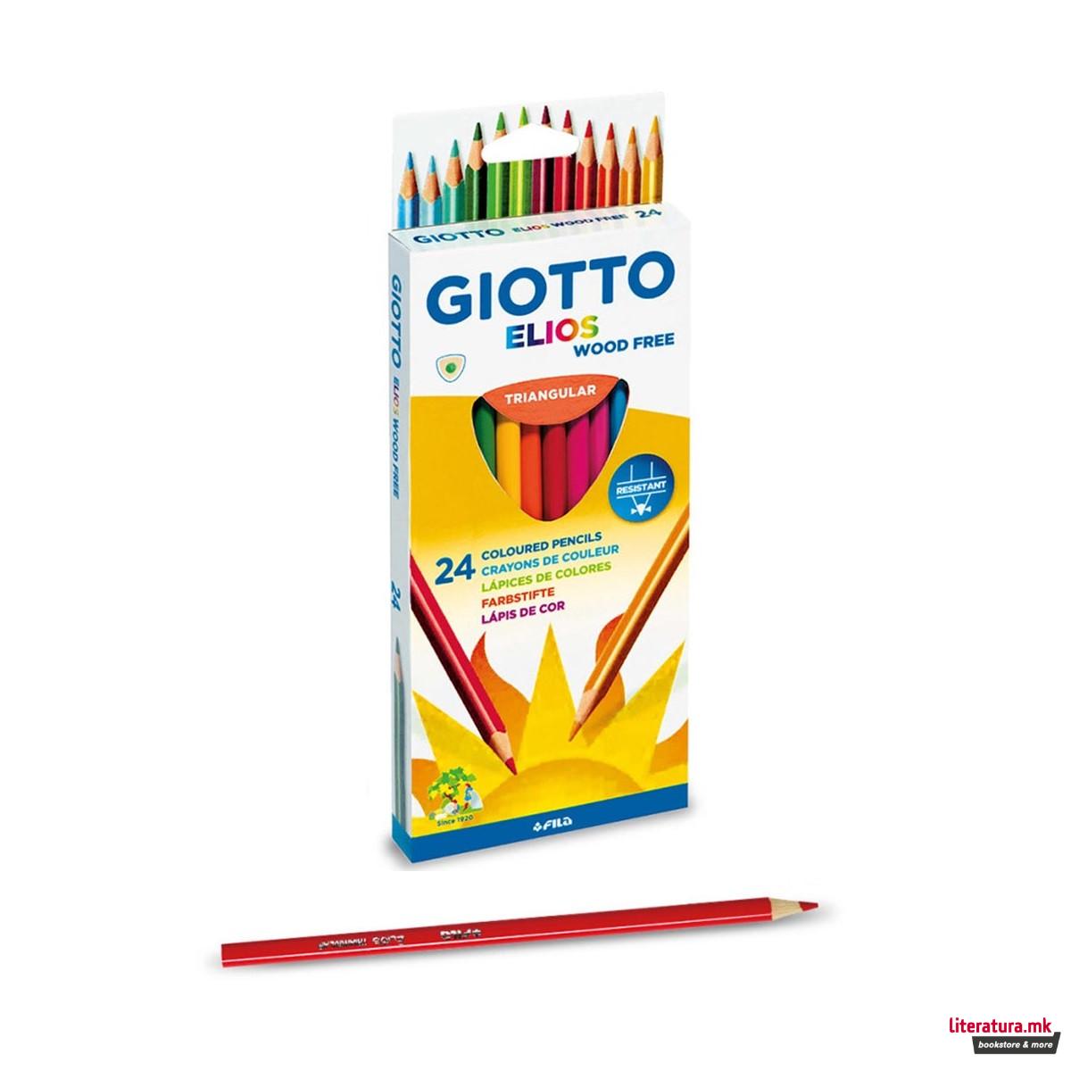 Моливи во боја, Giotto, Elios - Wood Free, триаголни, 24 бои 