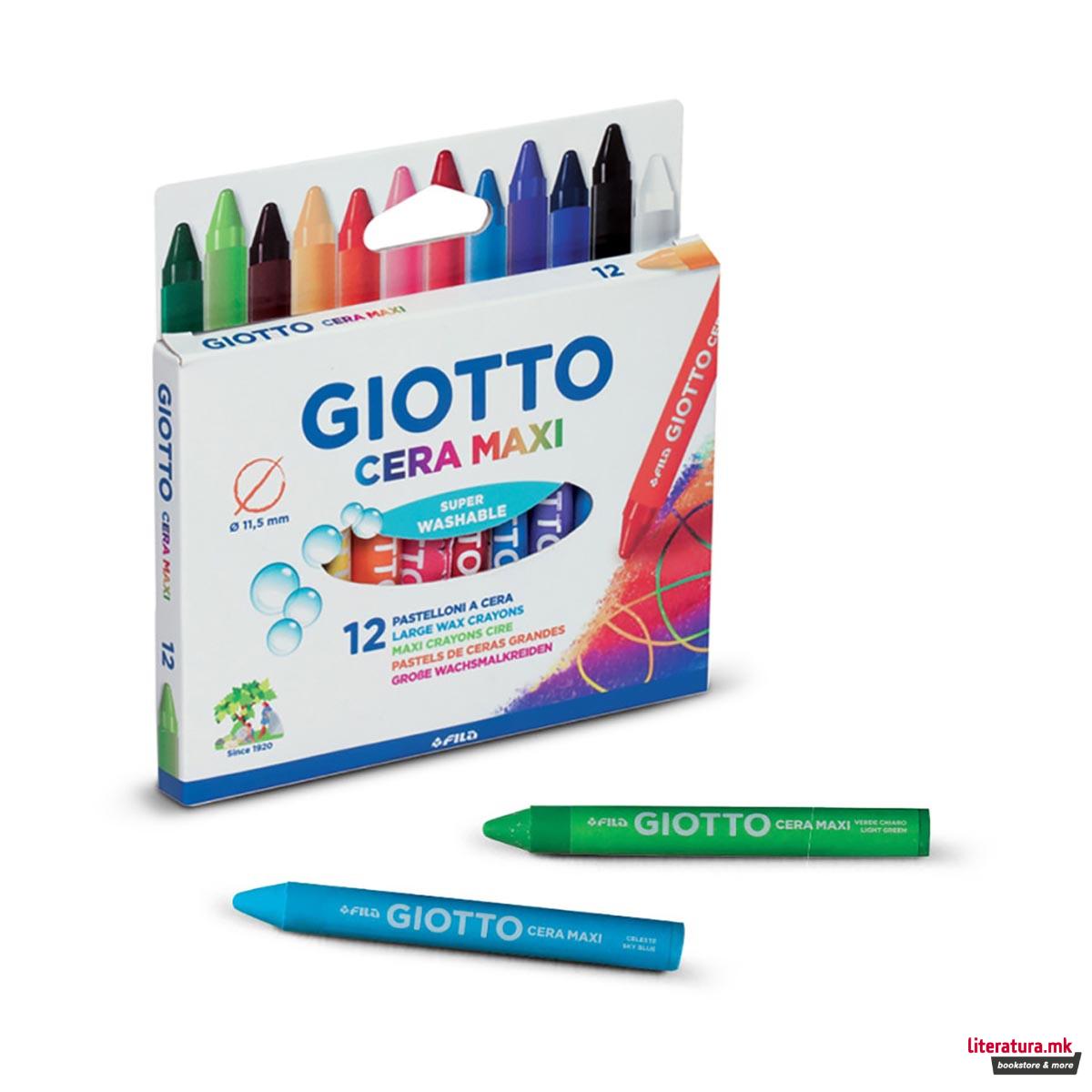 Восочни боички, Giotto, Cera Maxi, 12 бои, Ø11.5 мм 