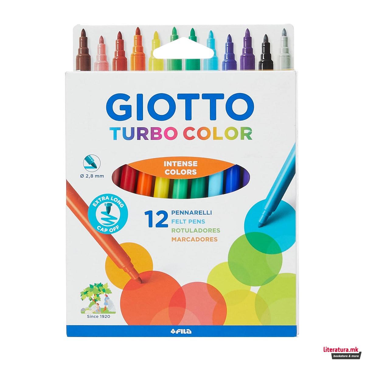 Фломастери, Giotto, Turbo Color, 12 бои, Ø2.8 мм 