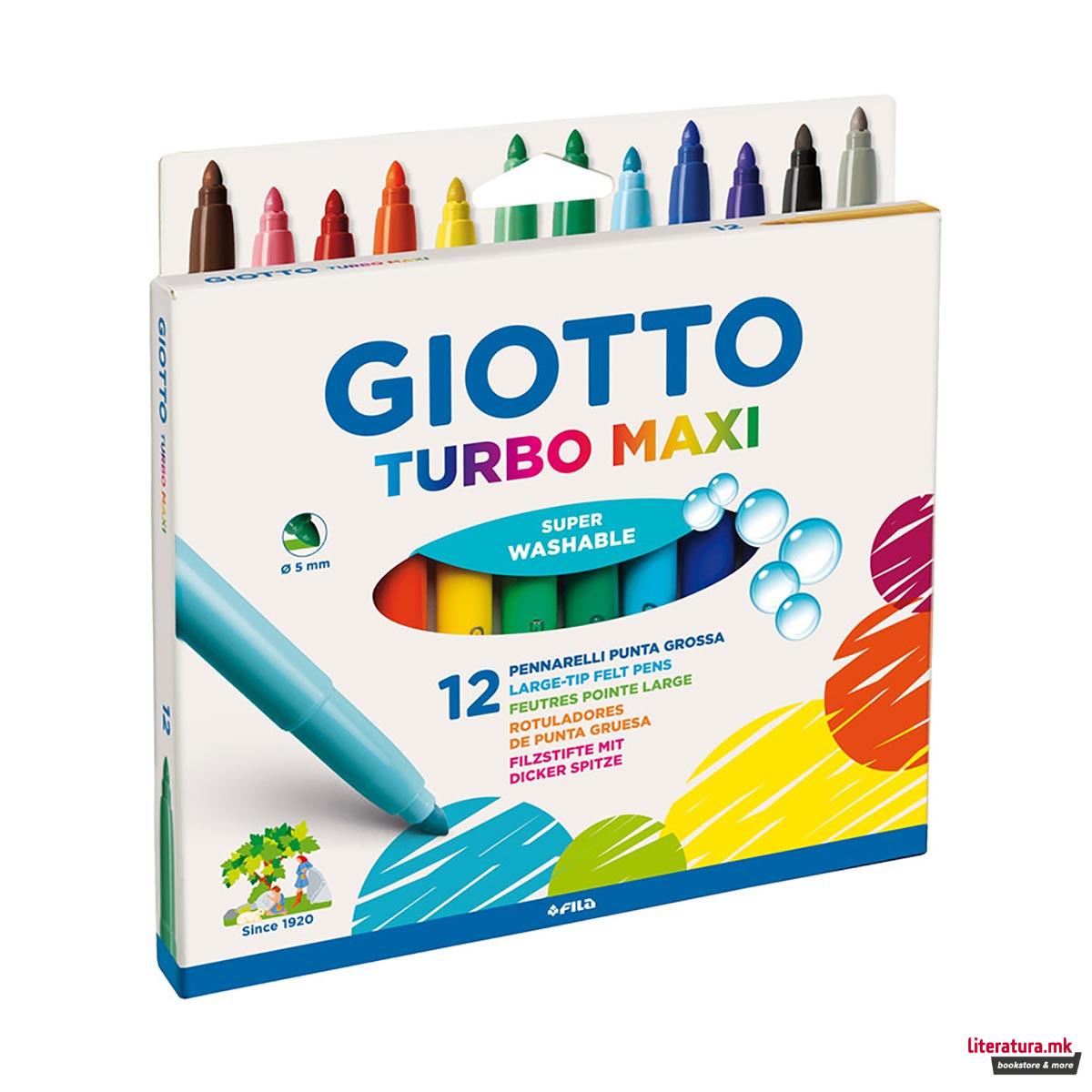 Фломастери, Giotto, Turbo Maxi, 12 бои, Ø5 мм 