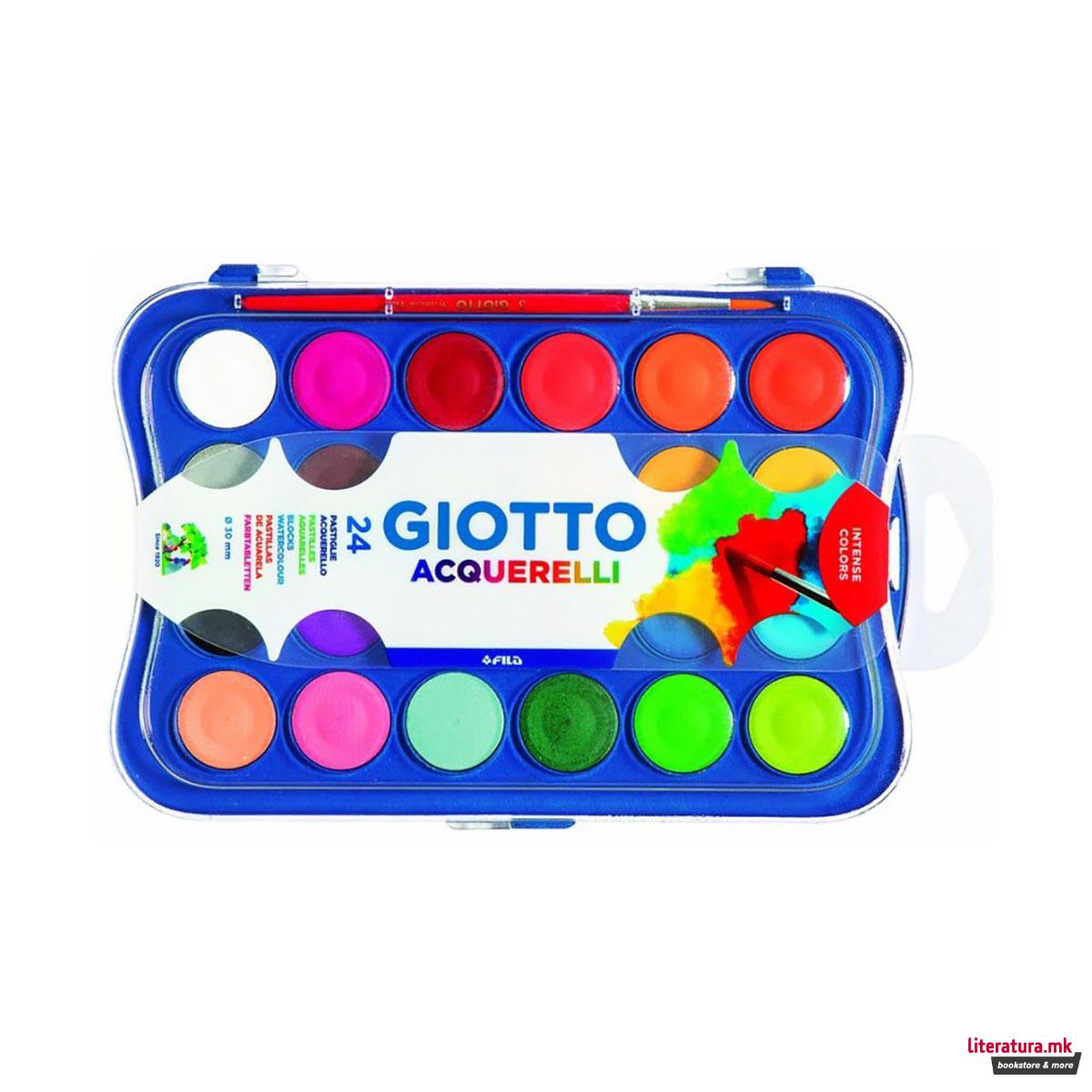 Водени бои, Giotto, Acquerelli, 24 бои + четка 