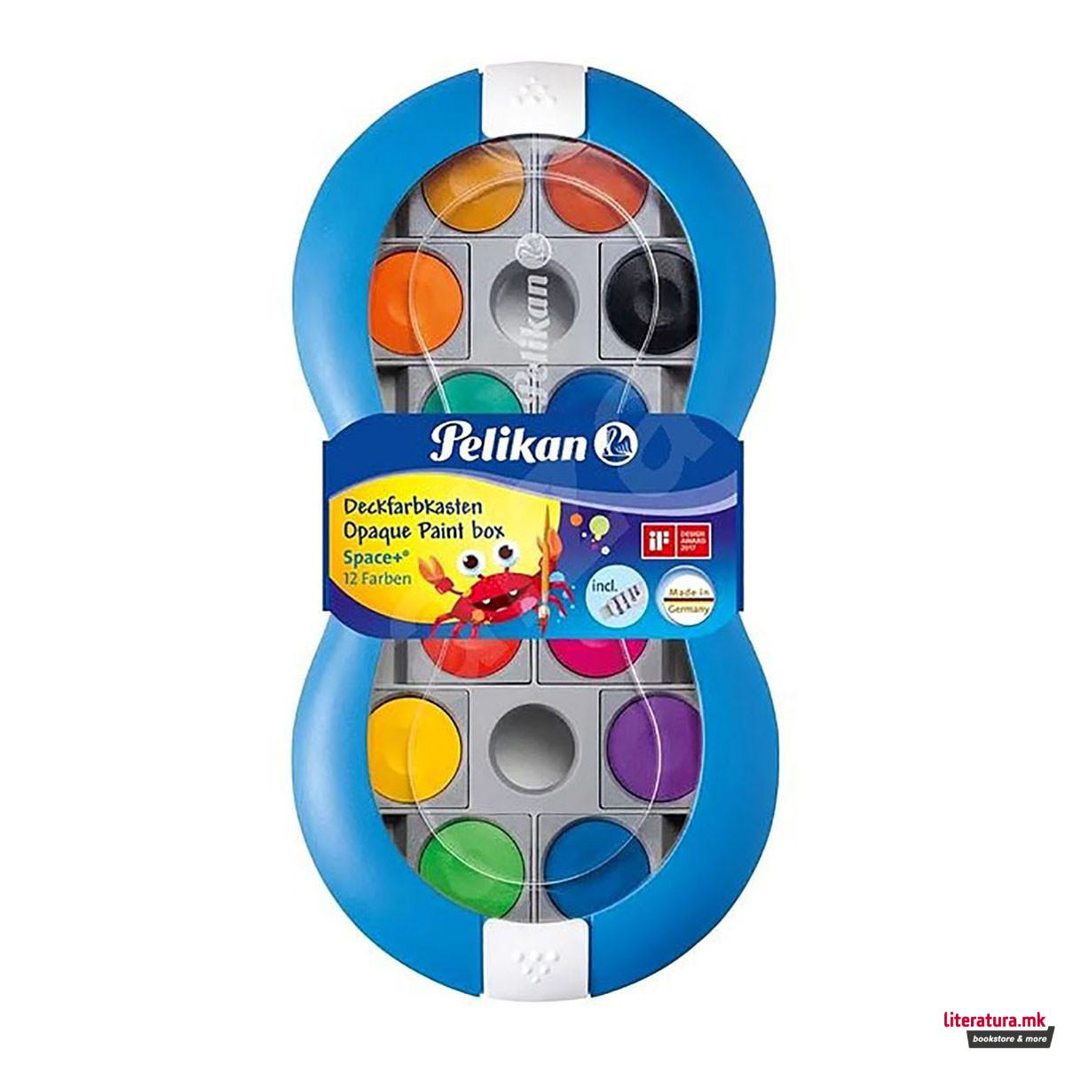 Водени бои + четка, Pelikan, Space, 12 бои 