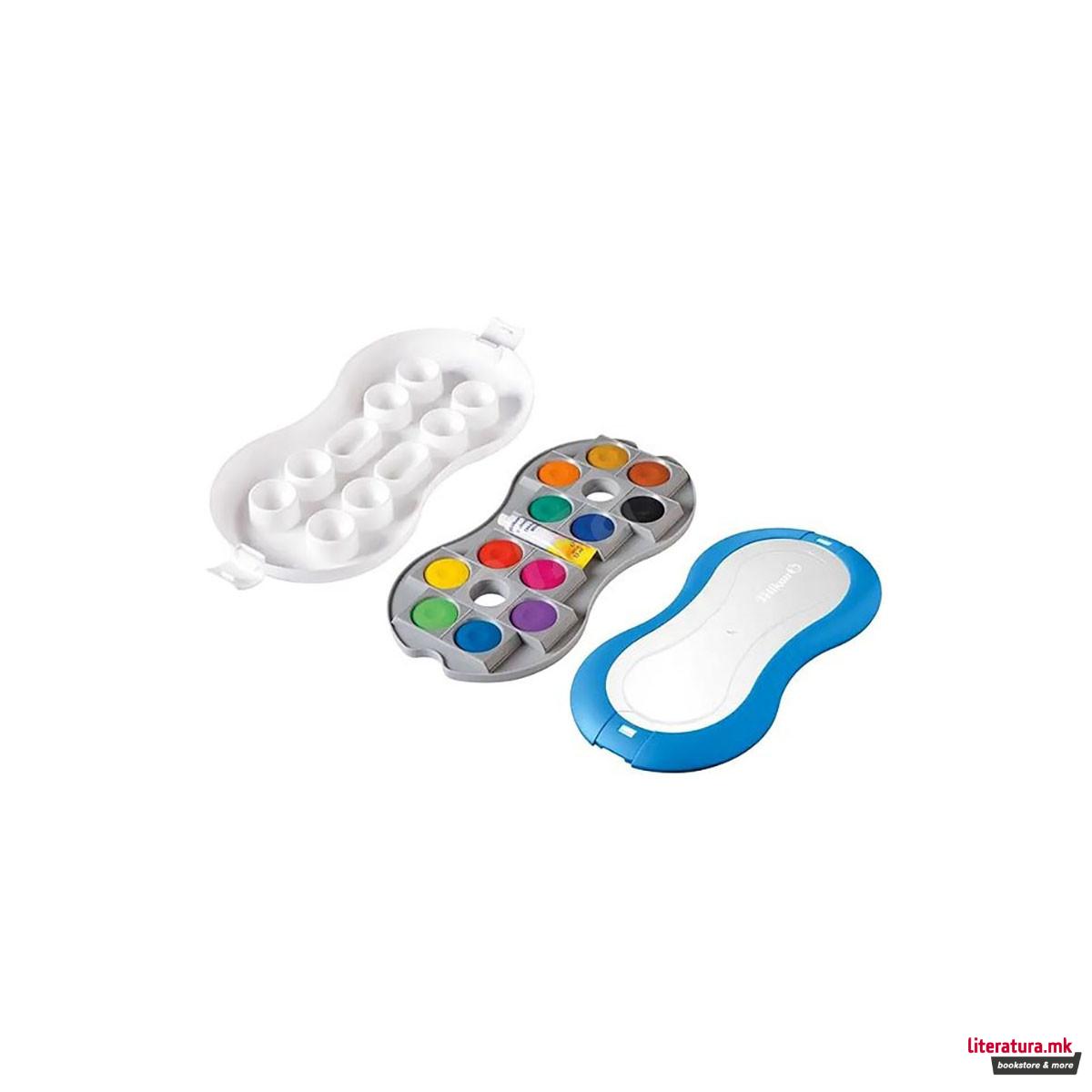 Водени бои + четка, Pelikan, Space, 12 бои 