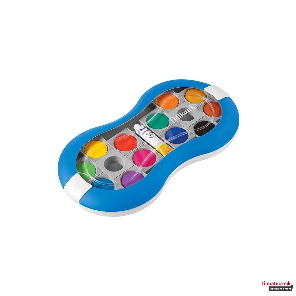 Водени бои + четка, Pelikan, Space, 12 бои 