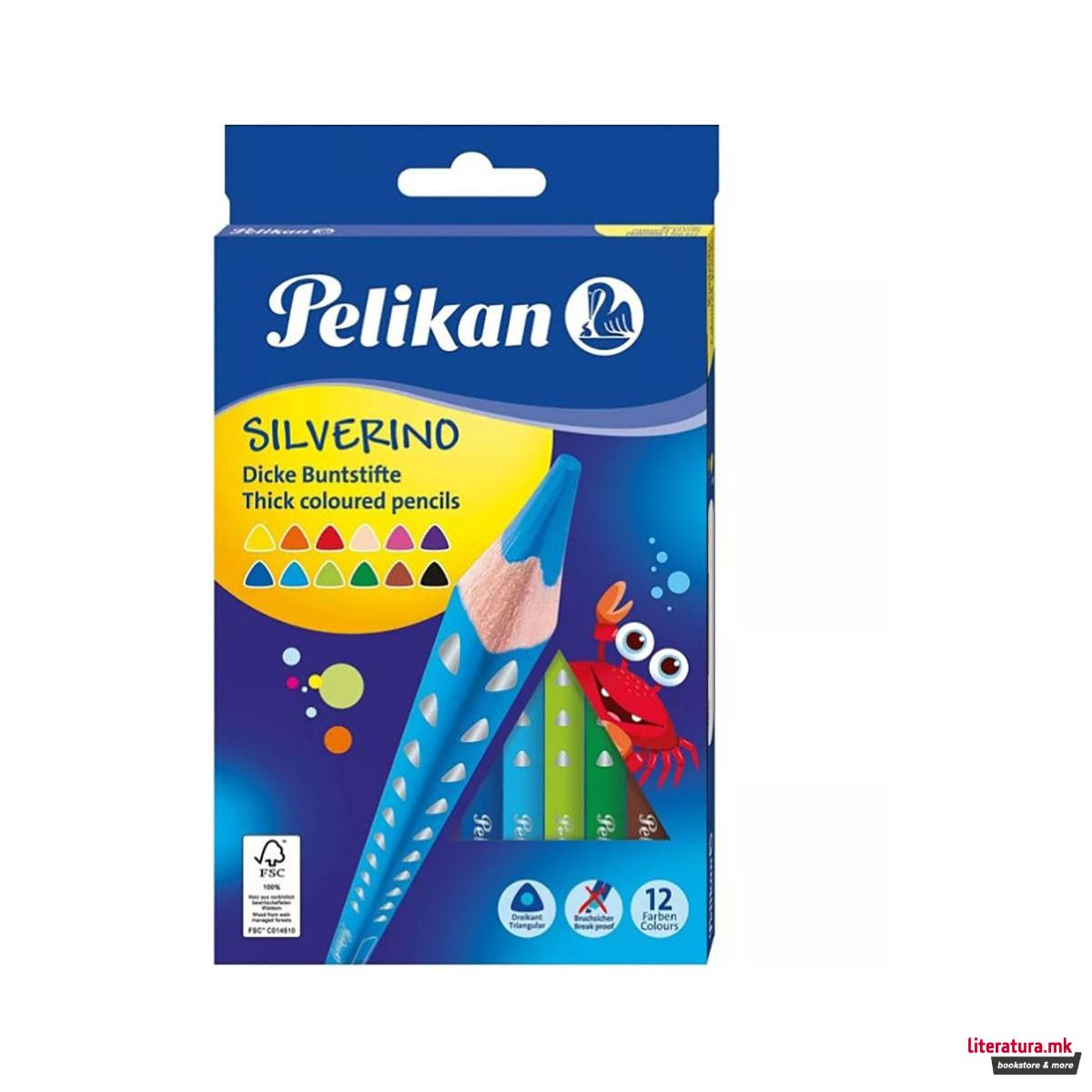 Дрвени боици, Pelikan, Silverino Thick, 12 бои 