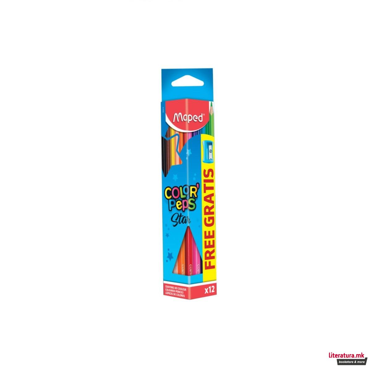 Дрвени бои + острилка, Maped, Color'Peps, 1/12 