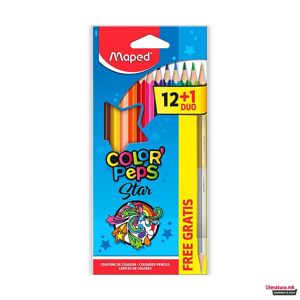 Дрвени боици + двострана boica, Maped, Color'Peps, 1/12 