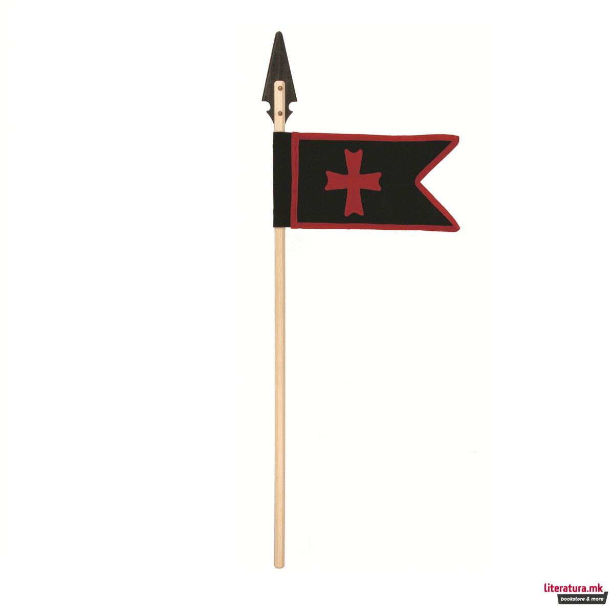 Темпларско копје со знаме, црно-црвено, 107cm 