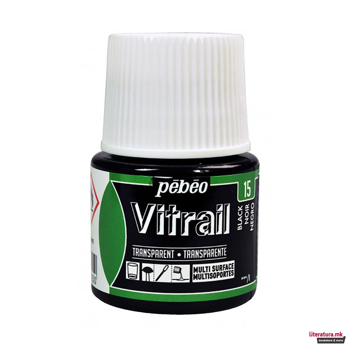 Боја за стакло, Pebeo, Vitrail Transparent, 45 мл, black 