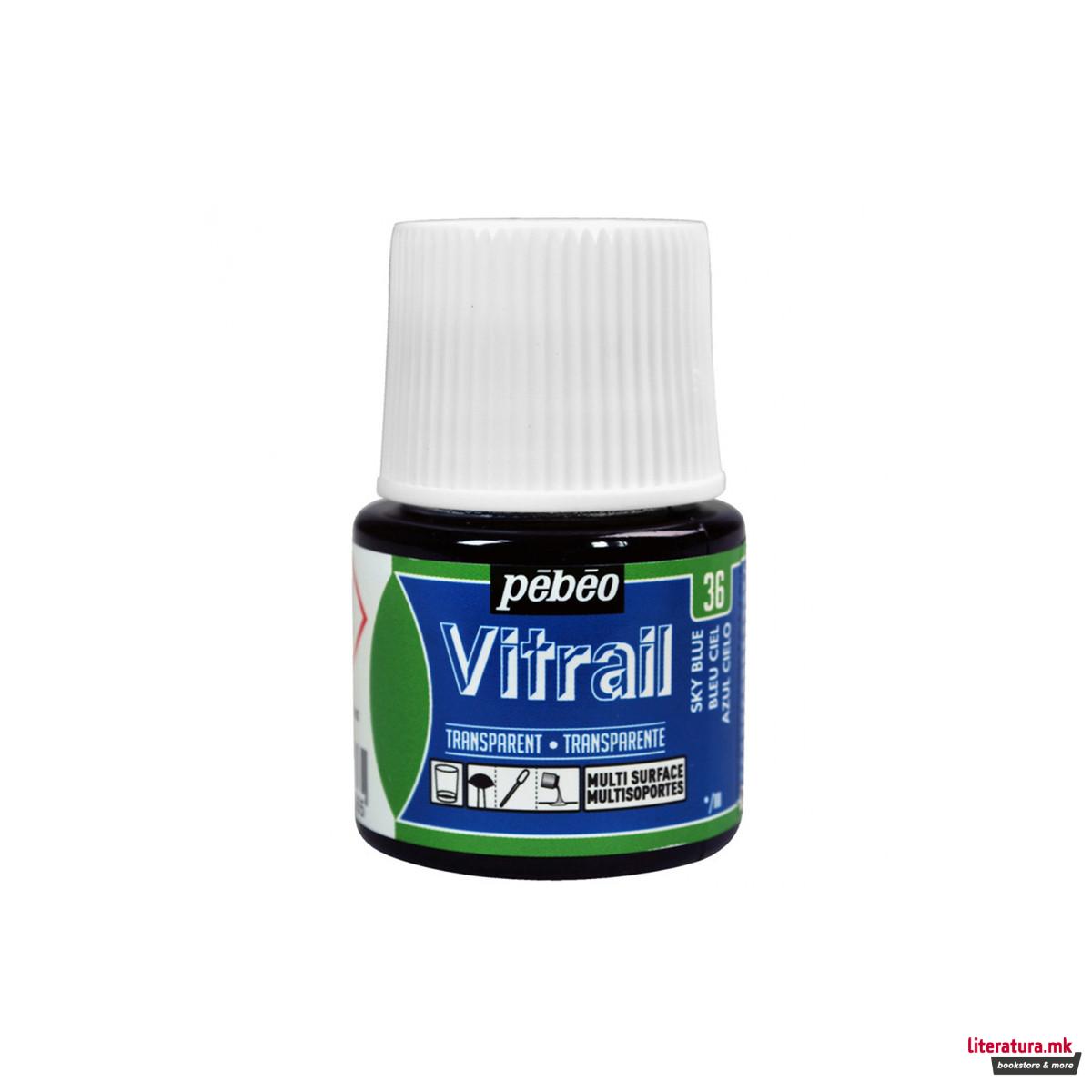 Боја за стакло, Pebeo, Vitrail Transparent, 45 мл, sky blue 