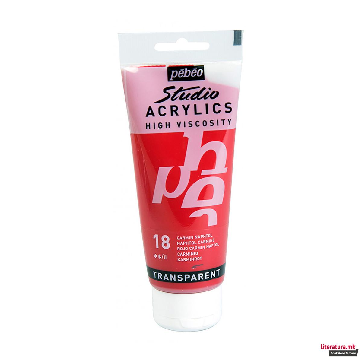 Акрилна боја, Pebeo, Studio Acrylics, 100 мл, naphthol carmine 