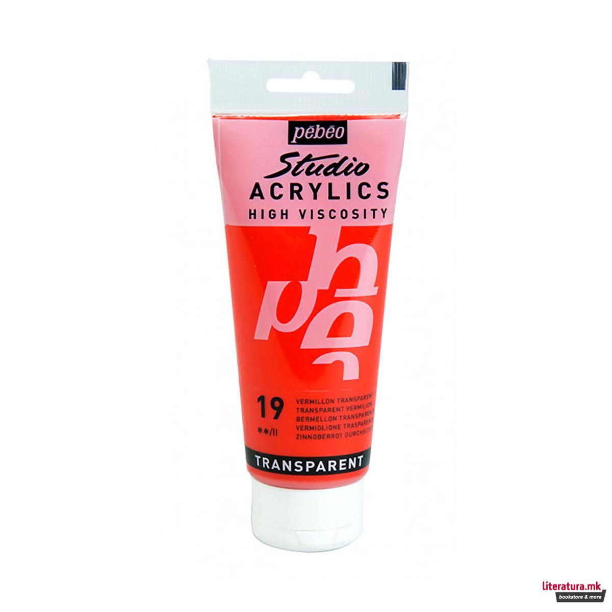 Акрилна боја, Pebeo, Studio Acrylics, 100 мл, transparent vermilion