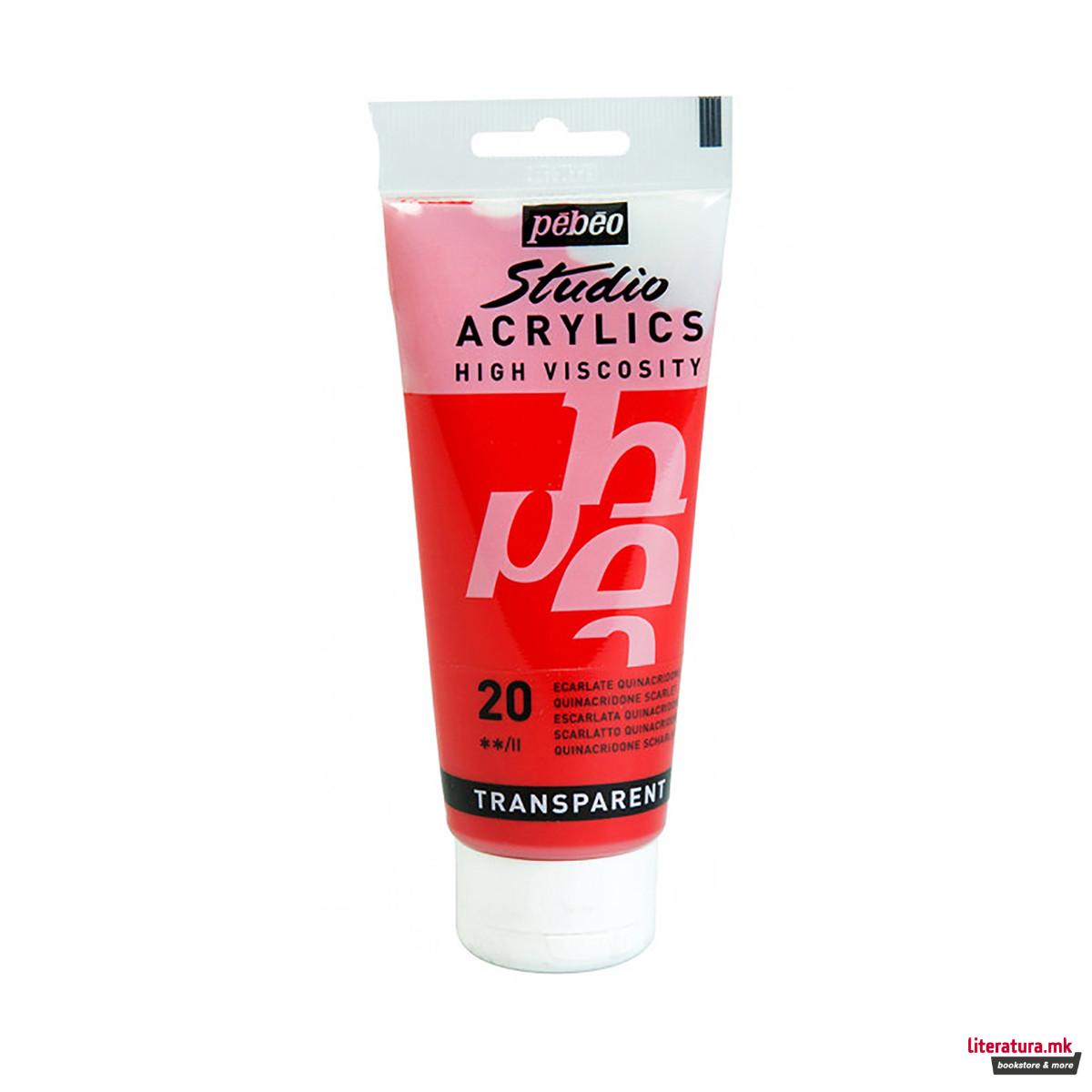 Акрилна боја, Pebeo, Studio Acrylics, 100 мл, quinacridone scarlet 