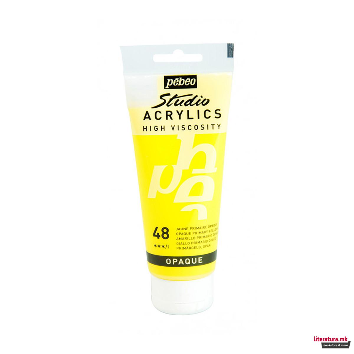 Акрилна боја, Pebeo, Studio Acrylics, 100 мл, opaque primary yellow 