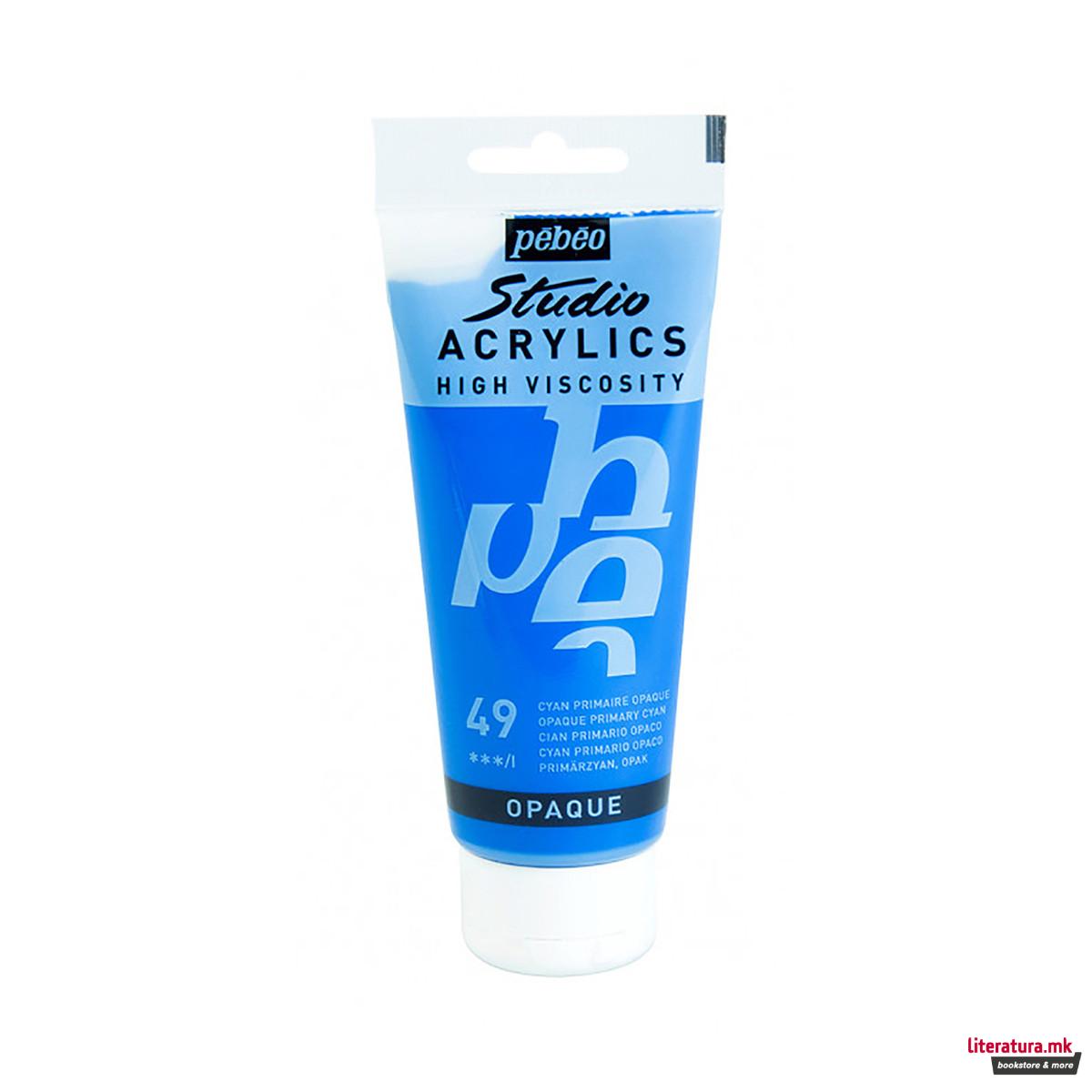 Акрилна боја, Pebeo, Studio Acrylics, 100 мл, opaque primary cyan