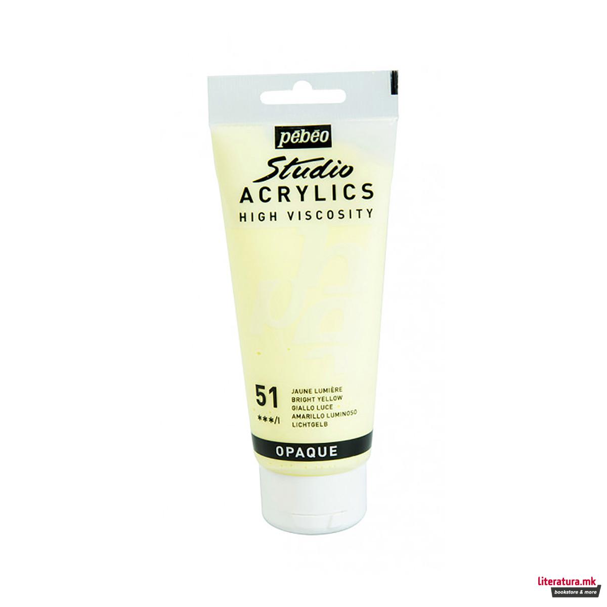 Акрилна боја, Pebeo, Studio Acrylics, 100 мл, bright yellow 