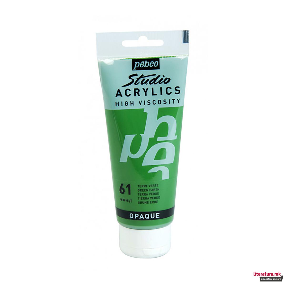 Акрилна боја, Pebeo, Studio Acrylics, 100 мл, green earth 