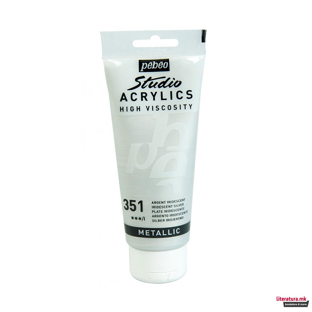 Акрилна боја, Pebeo, Studio Acrylics, 100 мл, iridescent silver 