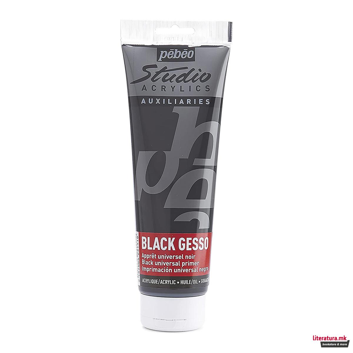 Прајмер - црн, Pebeo, Studio Acrylics Auxiliaries, Black Gesso, 250мл 