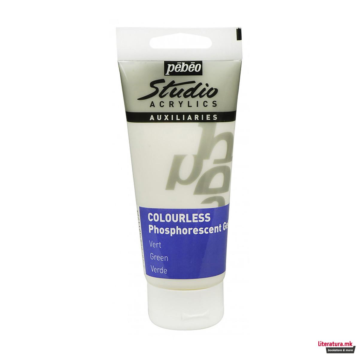 Фосфорен гел, Pebeo, Studio Acrylics, 100мл, colourless - green 
