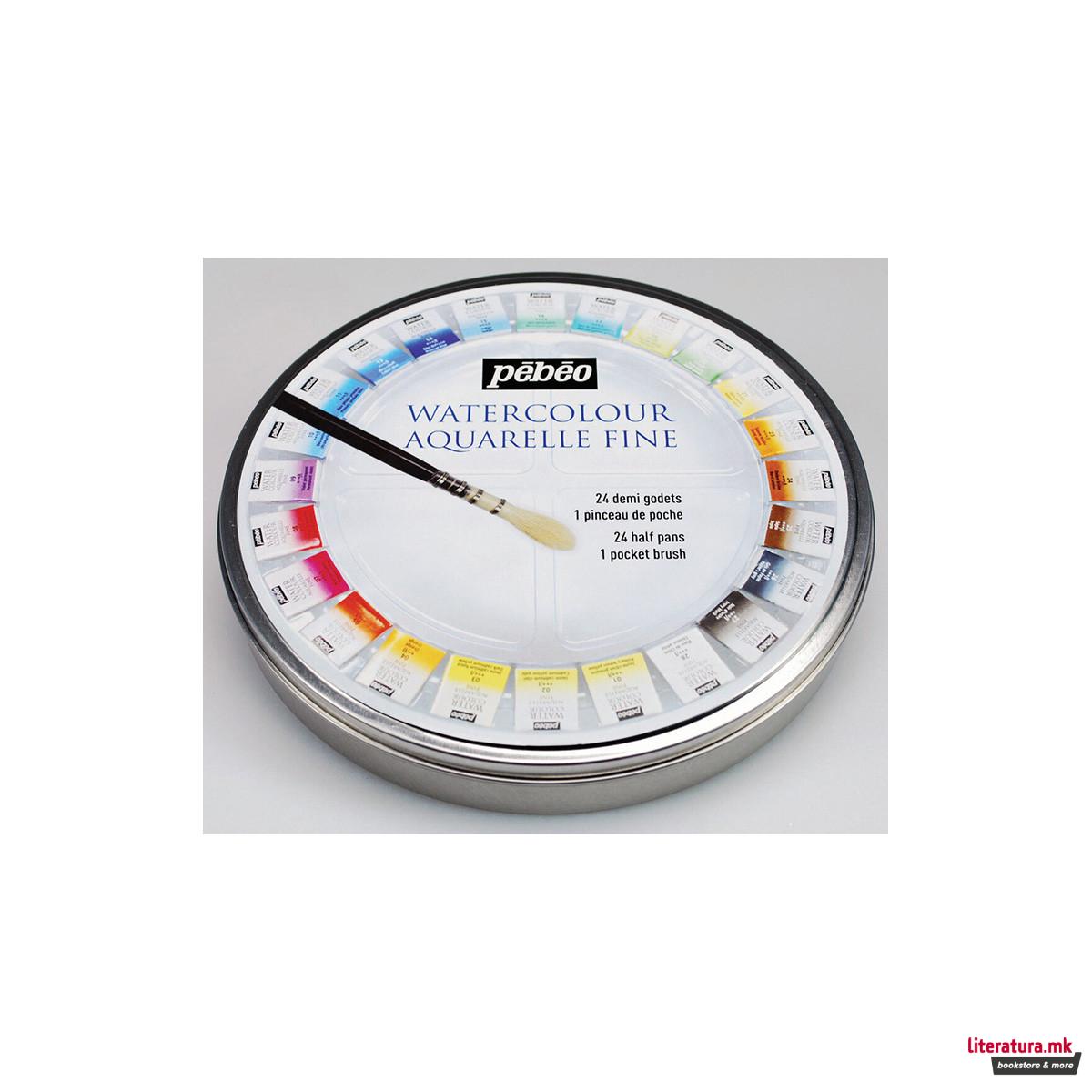Сет акварели + четка, Pebeo, Aquarelle Fine, 24 бои 