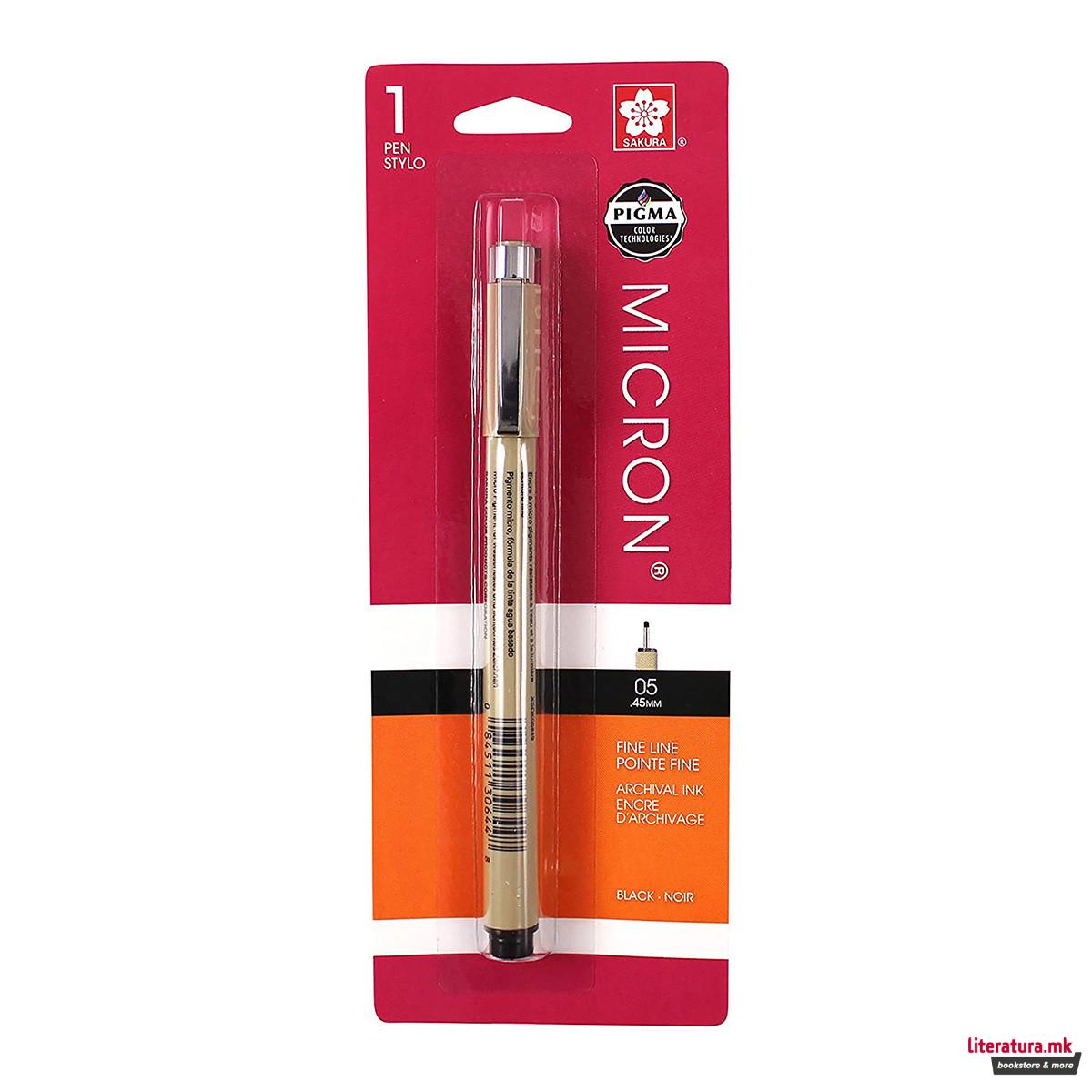 Фајнлајнер - блистер, Sakura, Pigma Micron 05, 0.45 мм, црн 